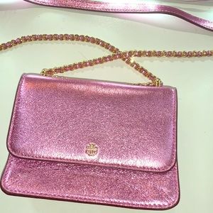 Tory Burch Crinkle Metallic Pink Mini